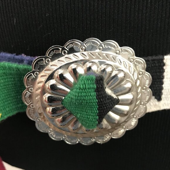 Southwestern Concho Belt Womens Multicolor Woven Sash Silver Tone Boho Western - Picture 2 of 6